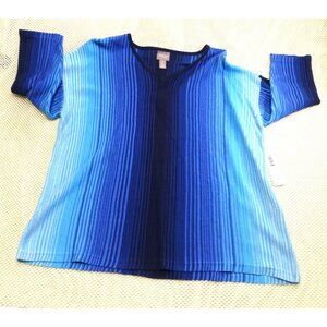 Chicos Ombre Stripe V-Neck Pullover Top Size 2 Midnight Blue Cold-Shoulder Style